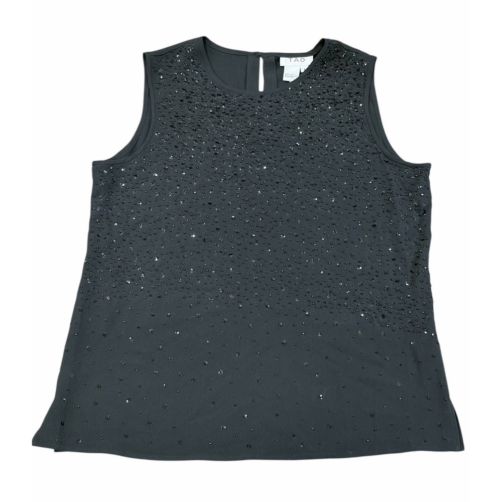 NEW Tao Womens 100% Silk Black‎ Beaded Pullover Tank Blouse Size 8 Old Money